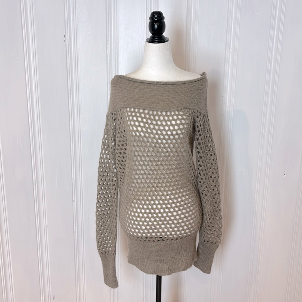 TWIK Light Grayish Taupe Mohair Crocheted Sweater